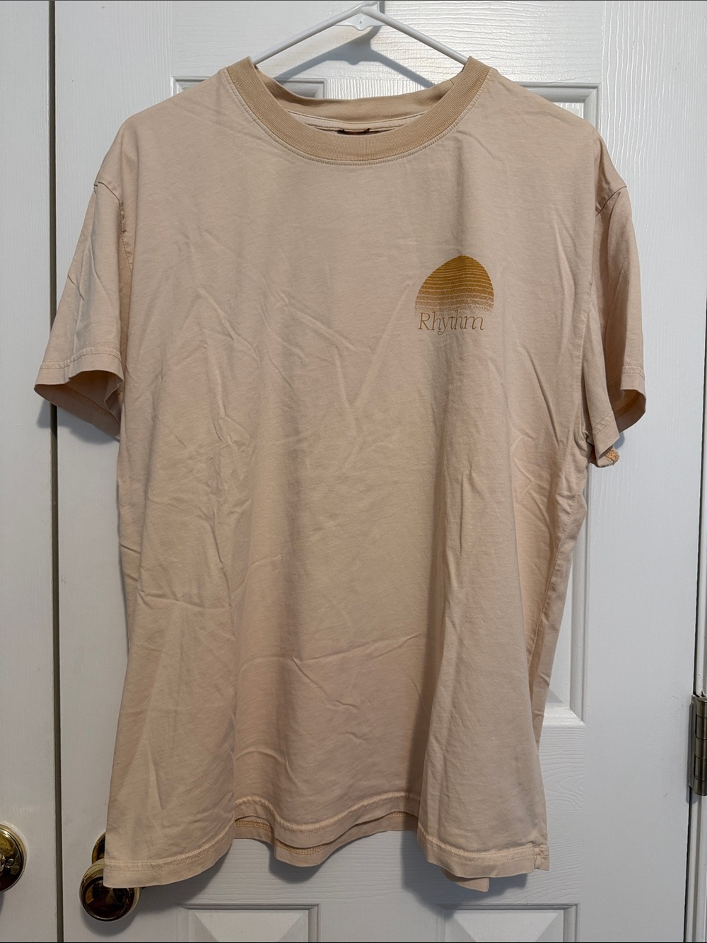 Rhythm. Beige Graphic Short Sleeve Tee with Gold Sunset